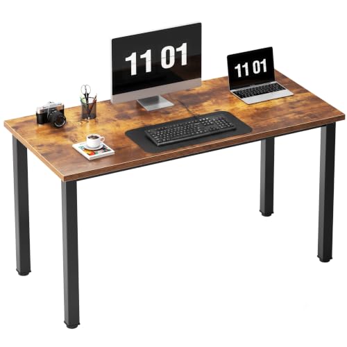 47 Inch Rustic Brown Computer Desk with Black Metal Frame, Modern Simple Design