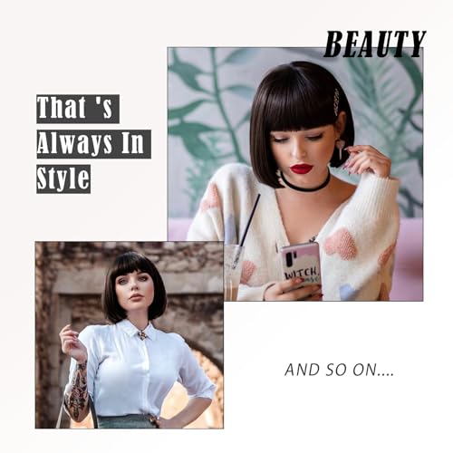Black Short Straight Bob Wig with Bangs for Women - 13 Inch Variation
