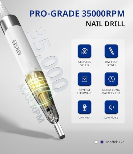 AIRSEE Cordless Nail Drill G7 White - Professional Rechargeable Manicure Tool