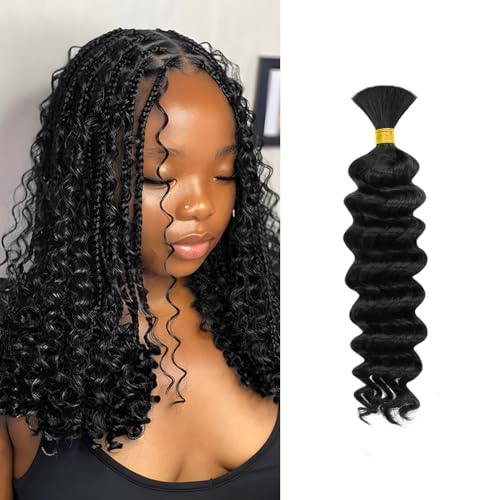 Human Braiding Hair Deep Wave 10A Virgin Brazilian Bundle 14 Inch Black #1B Variation