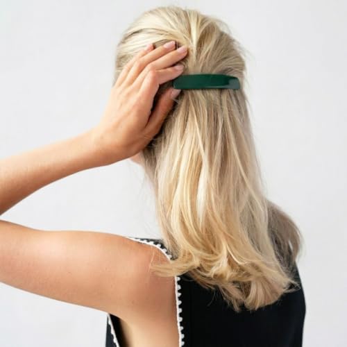 Forest Green Opale Classic Rectangle Hair Barrette - Handcrafted French Hair Clip