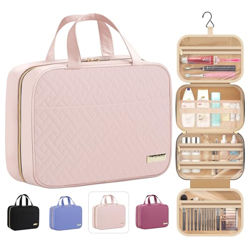 HOTOR Large Pink Hanging Travel Toiletry Bag for Women & Men