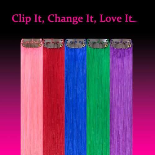 20 Inch Red Clip-In Hair Extensions - 100% Real Human Hair Highlights, Easy DIY Styling