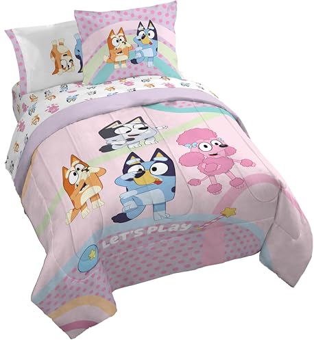 Bluey Bingo Queen Kids Comforter Set 7 Piece Bedding for Girls, Pink - Queen Size