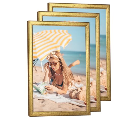 Gold 20x30 Inch Wooden Picture Frame Set of 3 - Horizontal & Vertical Wall Mounts