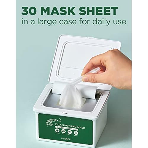 THESAEM Cica Soothing Mask 30ea - Daily Calming Facial Mask Sheet - Centella Asiatica, Hyaluronic Acid, and Panthenol - Moisturizing Essence with Vegan Sheet - Korean Skincare