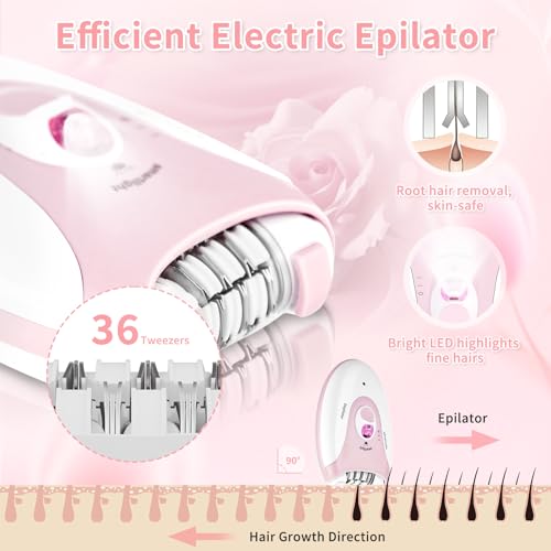 Epilators Hair Removal for Women - 2 Speeds Face Epilator with LED Light (Pink)