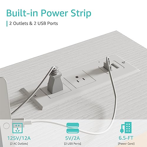 White Computer Desk with Power Outlet and USB Charging Station, 39.4 Inch Teen Study Table