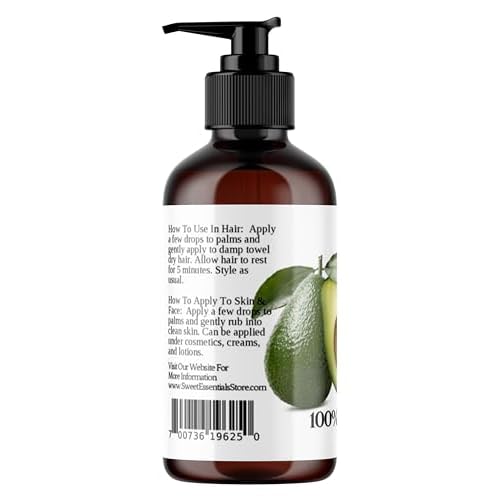 Sweet Essentials Premium Organic Unrefined/Virgin Avocado Oil, 8oz with Pump, Imported From Italy, 100% Pure, NON-GMO, Cold Pressed, Food Grade, Green in Color