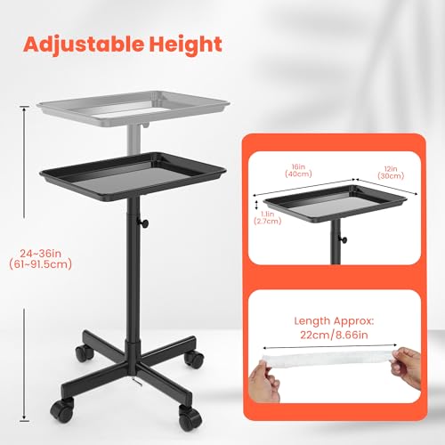 TASALON Rolling Salon Cart, Mobile Styling Station with Wheels Aluminum Rolling Tray Trolley for Salon Essentials, Adjustable Height or Hairstylist Tray with 10 PCS Disposable Salon Tray Cover