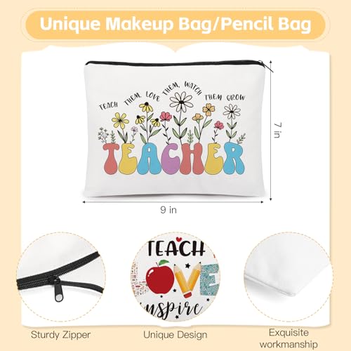 Teacher Appreciation Gifts Set - 12 Pieces with Glass Mug, Makeup Bags & Keychains - Thank You Gifts for Teachers