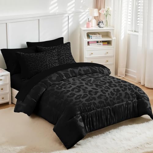 Nesker King Comforter Set with Sheets - Leopard Print 7-Piece Bedding