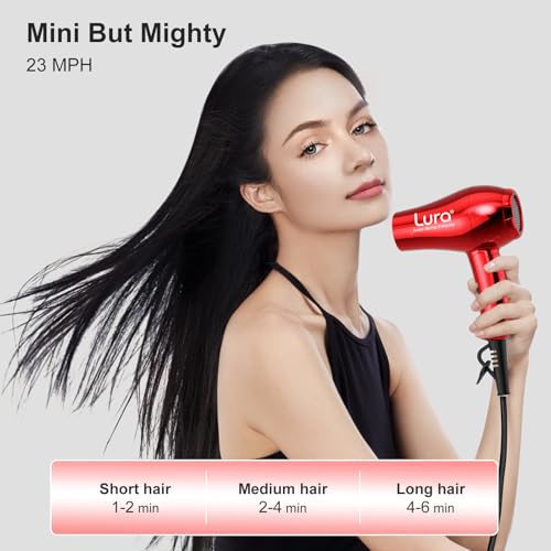 Mini Travel Hair Dryer Red - Compact 1200W Dual Voltage Foldable with Concentrator & Diffuser