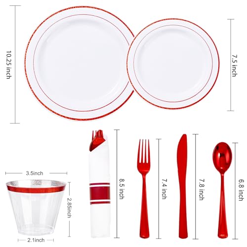 WELLIFE 700-Piece Red Disposable Tableware Set for 100 Guests - Plates, Cups, Cutlery