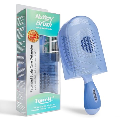 NuWay 4Hair® TravelC Baby Blue U.S. Patented Curved Scalp Care Travel Brush with Case