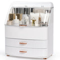 Makeup Organizer Countertop with Lid and 2 Drawers - White, Large Capacity