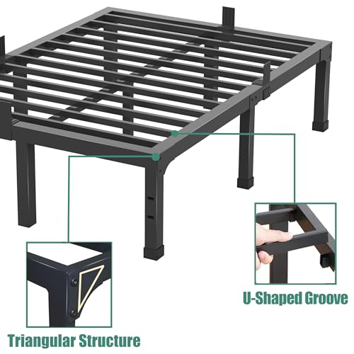 Queen Size 14-Inch Heavy Duty Metal Bed Frame - Noise-Free Steel Platform with Slat Support, Easy Assembly