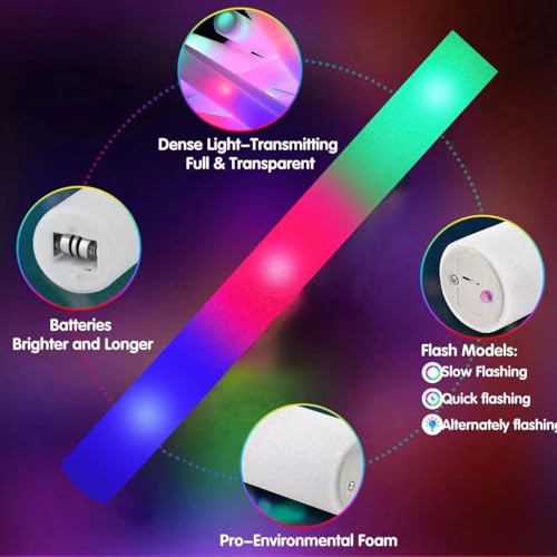 100PCS LED Foam Glow Sticks Bulk Party Pack with 3 Modes - Colorful Flashing for Events & Celebrations - Variation 100