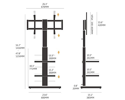 Black Floor TV Stand for 32-75 Inch TVs with Height Adjustment and Swivel - Basic Style