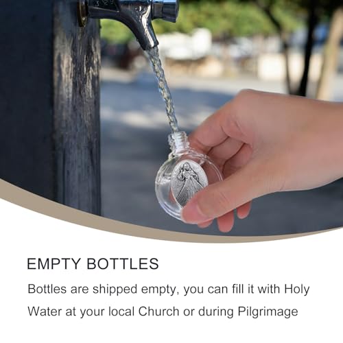 KOMI 12PCS Glass Holy Water Bottle 0.5 floz Mini Holy Water Container with Embossed Divine Mercy Jesus Christ Religious Empty Travel Bottle Church Catholic Gifts