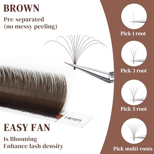 CoMango Dark Brown Easy fan Eyelash Extension Colored Lash Extensions C Curl Easy fan Lashes 8-14mm Mixed Lash Tray Volume Lash Extensions Self Fanning Colored Eyelash Extensions(Brown,0.07-C-8-14MM)