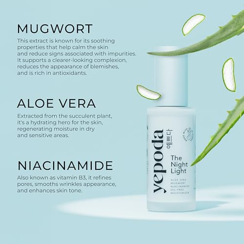Yepoda 1.69 Fl Oz Vegan Night Moisturizer with Aloe Vera & Mugwort - All Skin Types