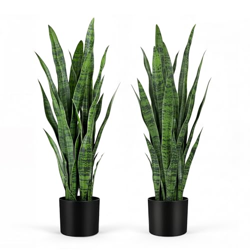 Green 2-Pack Artificial Snake Plants - Lifelike Indoor Faux Sansevieria