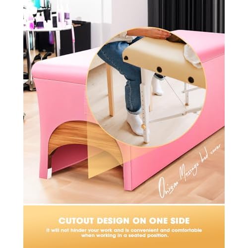 Onism Lash Bed Cover-Wipeable PU Leather Massage Bed Cover, Waterproof, Soft and Comfortable Spa Bed Cover with Storage Pocket for Eyelash Extension Bed Massage Bed Perfect for Salon Spa Home Use Pink