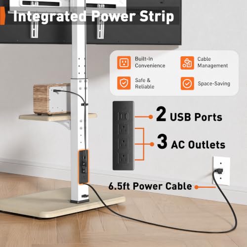 Floor TV Stand with Power Outlet for 32-75 Inch TVs Up to 110 lbs - Height Adjustable & Swivel