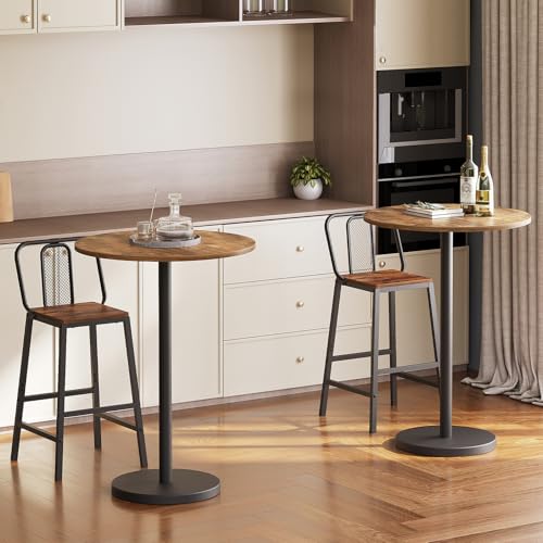 Round Bar Table Set of 2 - Rustic Brown & Black Counter Height Pub Tables