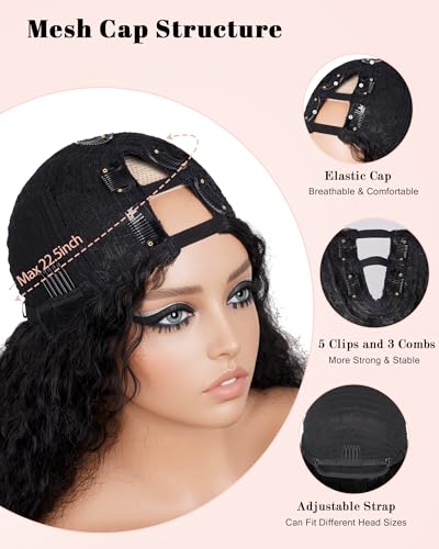 Cemuto 24 Inch Afro Curly Wig V-Part Natural Black with Bouncy Ends - No Glue Needed