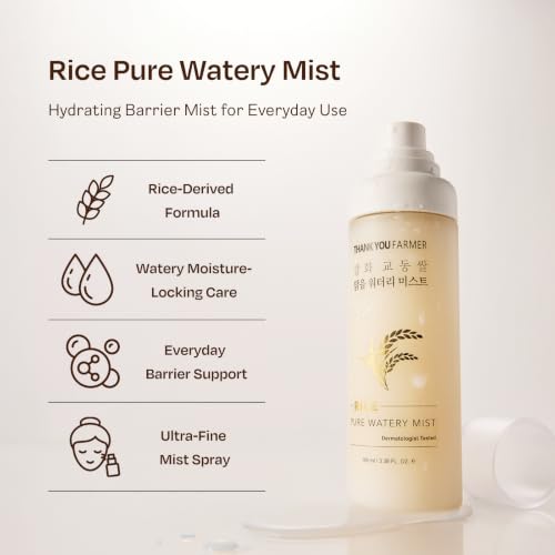 Hydrating Rice Water Face Mist with Ceramides & Niacinamide - Vegan, Non-Sticky, 3.38 fl oz