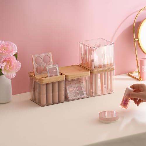 Makeup Brush Holder Comb with Cover Makeup Containers Organizers Set Makeup Holder Box Cosmetic Case With Lid Waterproof Dustproof Beauty Skincare Organizer Bathroom Vanity Countertop,Gift,Clear£¬3PCS