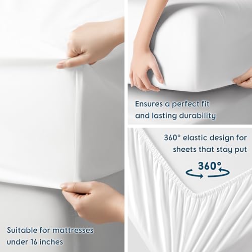 SONORO KATE 800 Series King Bed Sheets - White Egyptian Cotton Sateen