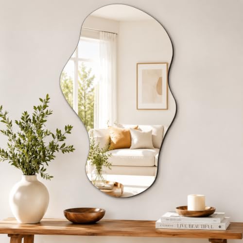 PERFNIQUE Cloud Irregular Wall Mirror 43x24 Inches Frameless Modern Decor