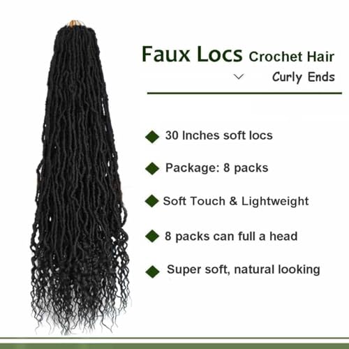 30 Inch Faux Locs Crochet Hair - 8 Packs Curly Ends Boho Dreads for Women - Variation of THIS listing