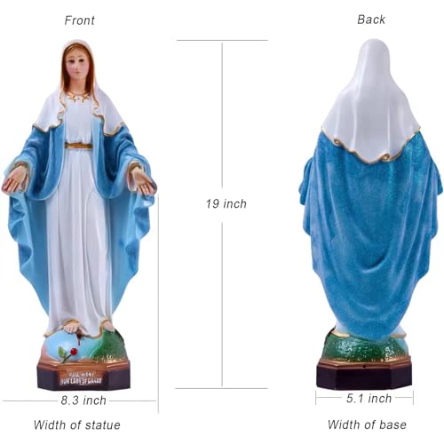 HOLLOII 19 Inch Virgin Mary Statue Blue Hand-Painted Our Lady of Grace Religious Figurine for Prayer & Home Decor