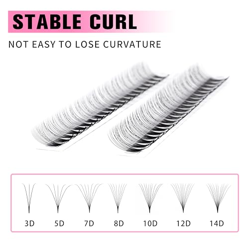 VEYES INC Premade Fans Eyelash Extensions 3D-24D C/D curl Natural & Volume Mixed Length Eyelash Tray, Professional Lash Supplies, Matte Black (10D 0.05 CC 9-16mm)