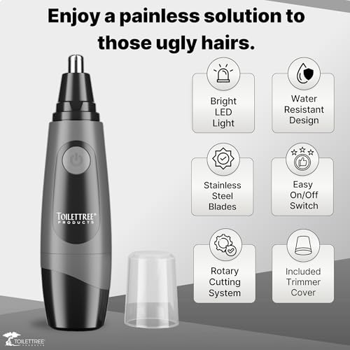 ToiletTree Products Water Resistant Nose and Ear Hair Trimmer with LED Light