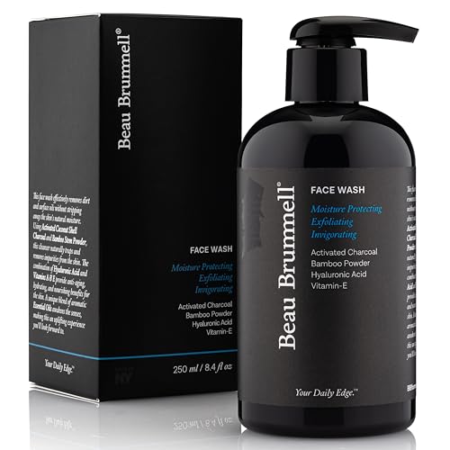 Men's Activated Charcoal Face Wash with Hyaluronic Acid & Bamboo - Gentle Exfoliating Cleanser