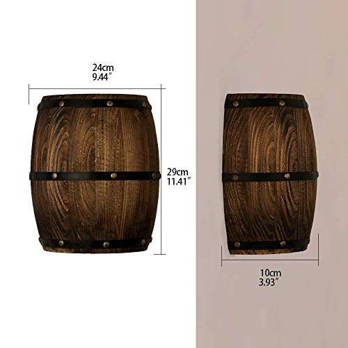 2 Pack Wood Wine Barrel Wall Sconce Light Fixture - Antique Nautical Decor