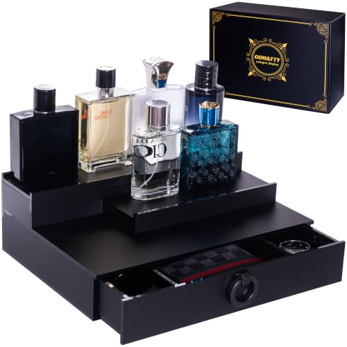 GOH&FTY Matte Black Cologne Organizer with Drawer & Hidden Compartment - 3-Tier