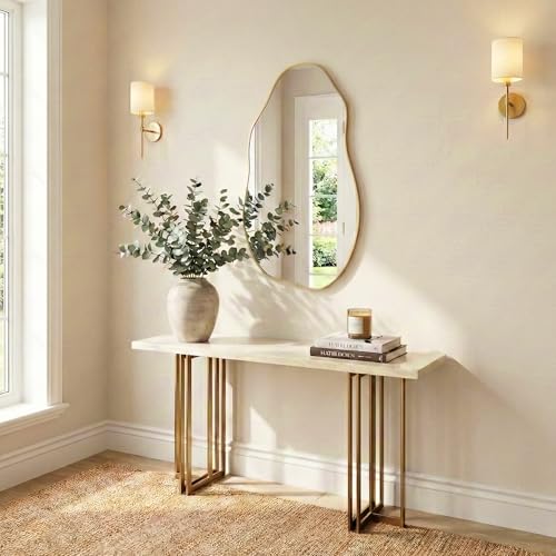 Matte Gold Irregular Organic Wall Mirror 36x20 Inch - Freeform Design
