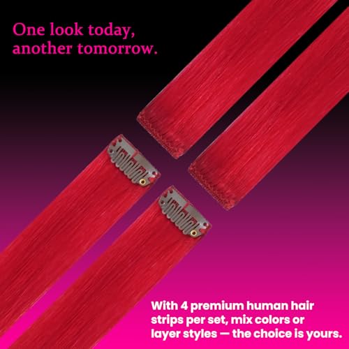 20 Inch Red Clip-In Hair Extensions - 100% Real Human Hair Highlights, Easy DIY Styling