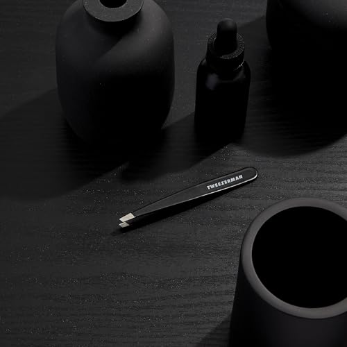 Tweezerman Slant Tweezers for Eyebrows – Black, Precise Stainless Steel