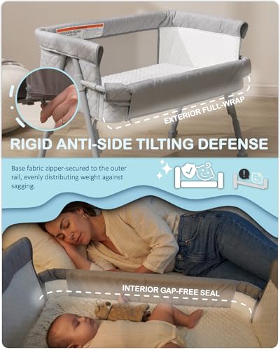 BEKA Baby Bassinet Bedside Sleeper - 2-in-1 Crib for Newborn, Grey