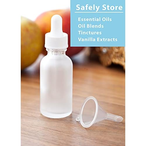 JUVITUS 1 oz / 30 ml Frosted Clear Glass Boston Round Empty Bottle with White Dropper Top Closure (12 Pack)