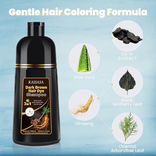 Dark Brown Hair Dye Shampoo for Gray Hair - 3-in-1 Hair Color & Conditioner