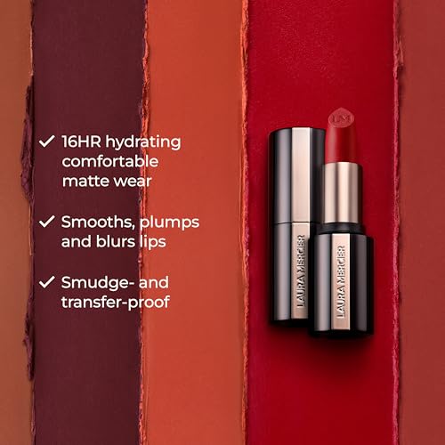Laura Mercier Caviar Smoothing Matte Lipstick, 16HR Hydration, Long Lasting Wear, High Impact Color, Smudge- & Transfer-Proof, Hyaluronic Acid and Vitamin E Infused