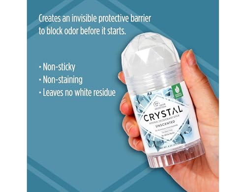 Crystal Essence Unscented Mineral Deodorant Stick Pack of 12 - 24-Hour Odor Protection, Aluminum & Paraben Free